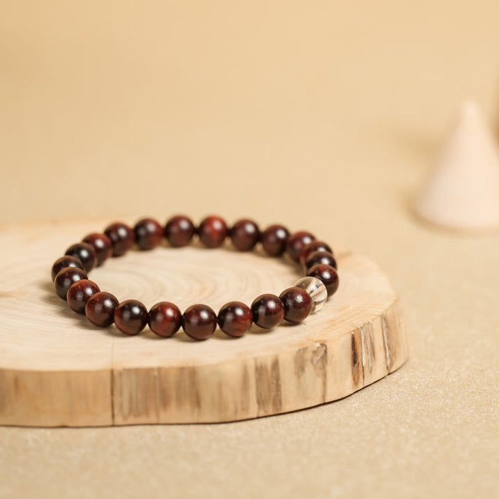 Buddha Stones Small Leaf Red Sandalwood White Crystal Protection Bracelet - image 4