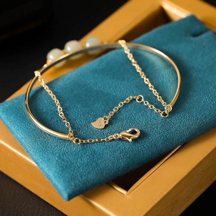 Buddha Stones Copper Plated Gold Hetian Jade Bead Luck Double Layer Bracelet Bangle - image 4