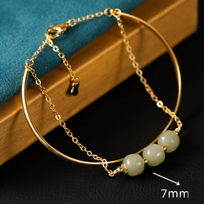 Buddha Stones Copper Plated Gold Hetian Jade Bead Luck Double Layer Bracelet Bangle - image 7