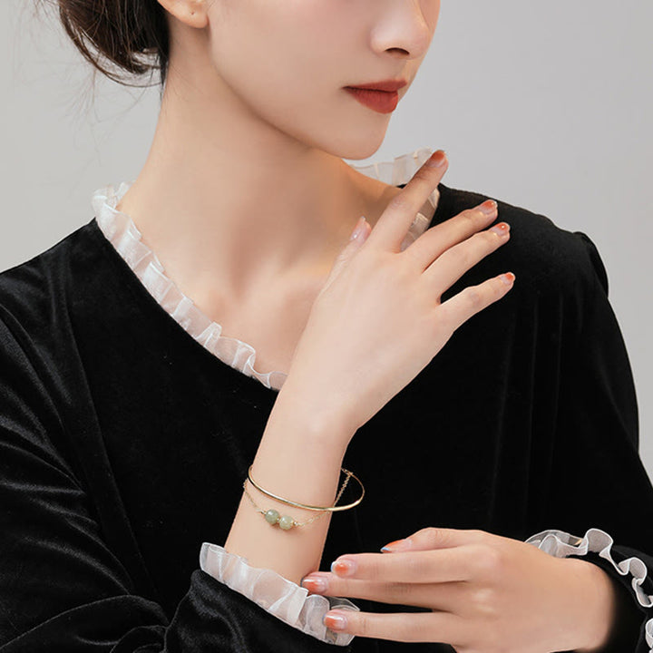 Buddha Stones Copper Plated Gold Hetian Jade Bead Luck Double Layer Bracelet Bangle - image 11