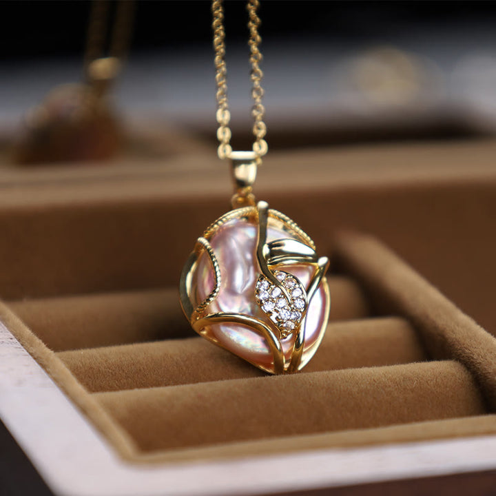 Buddha Stones 18K Gold Plated Copper Natural Baroque Pearl Flower Sincerity Necklace Pendant - image 1