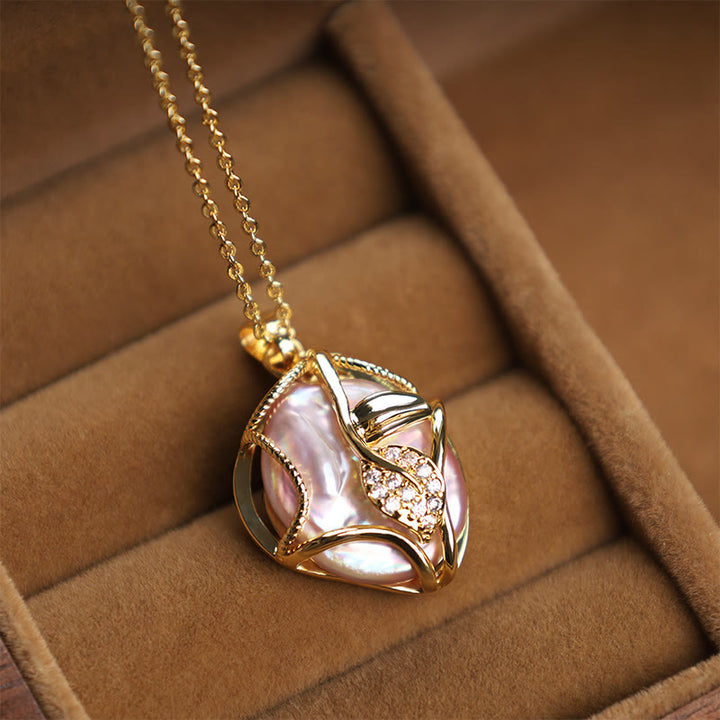 Buddha Stones 18K Gold Plated Copper Natural Baroque Pearl Flower Sincerity Necklace Pendant - Purple Baroque Pearl - image 0