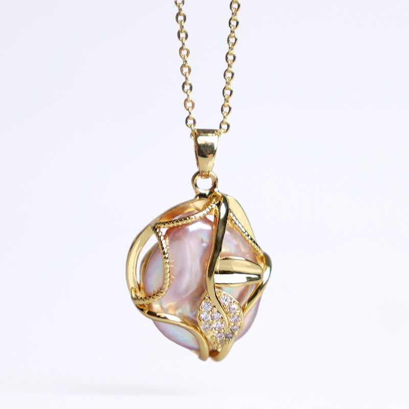 Buddha Stones 18K Gold Plated Copper Natural Baroque Pearl Flower Sincerity Necklace Pendant - image 5