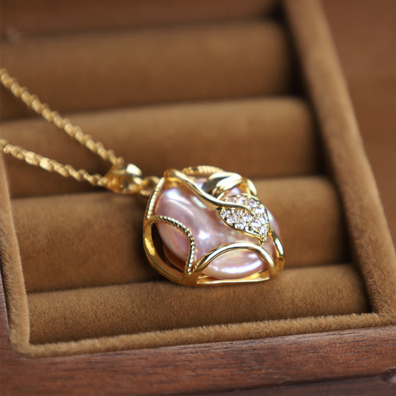 Buddha Stones 18K Gold Plated Copper Natural Baroque Pearl Flower Sincerity Necklace Pendant - image 3