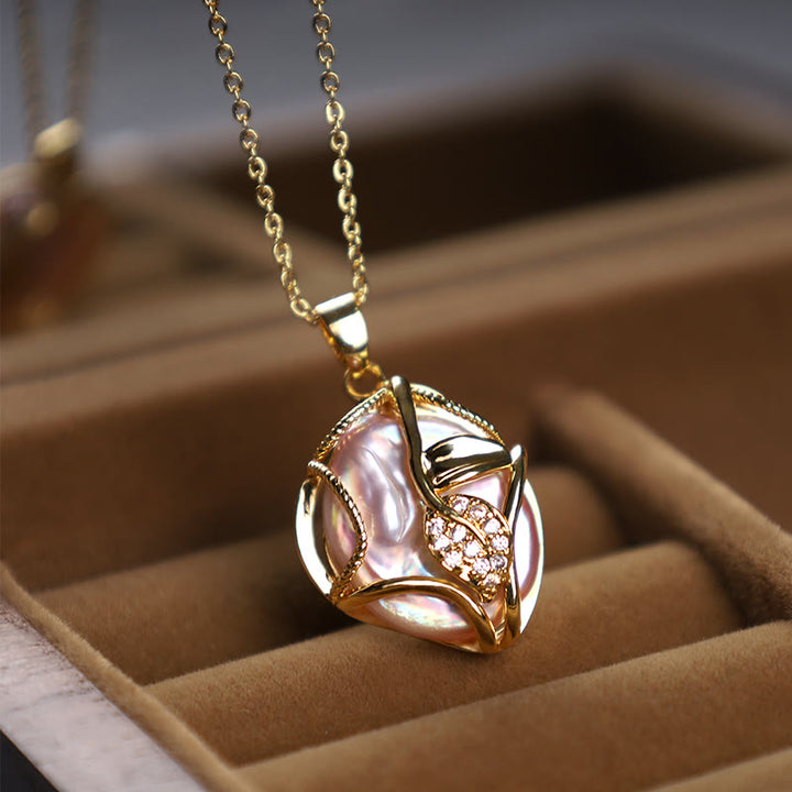 Buddha Stones 18K Gold Plated Copper Natural Baroque Pearl Flower Sincerity Necklace Pendant - image 2