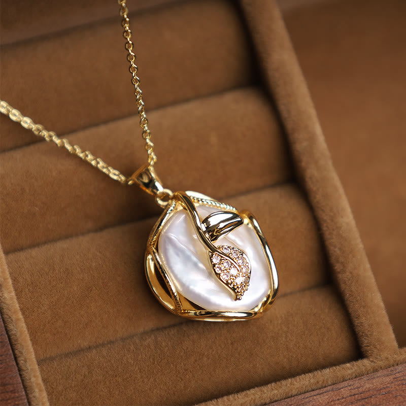 Buddha Stones 18K Gold Plated Copper Natural Baroque Pearl Flower Sincerity Necklace Pendant - White Baroque Pearl - image 6