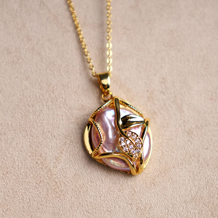 Buddha Stones 18K Gold Plated Copper Natural Baroque Pearl Flower Sincerity Necklace Pendant - image 4