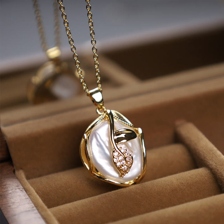 Buddha Stones 18K Gold Plated Copper Natural Baroque Pearl Flower Sincerity Necklace Pendant - image 7