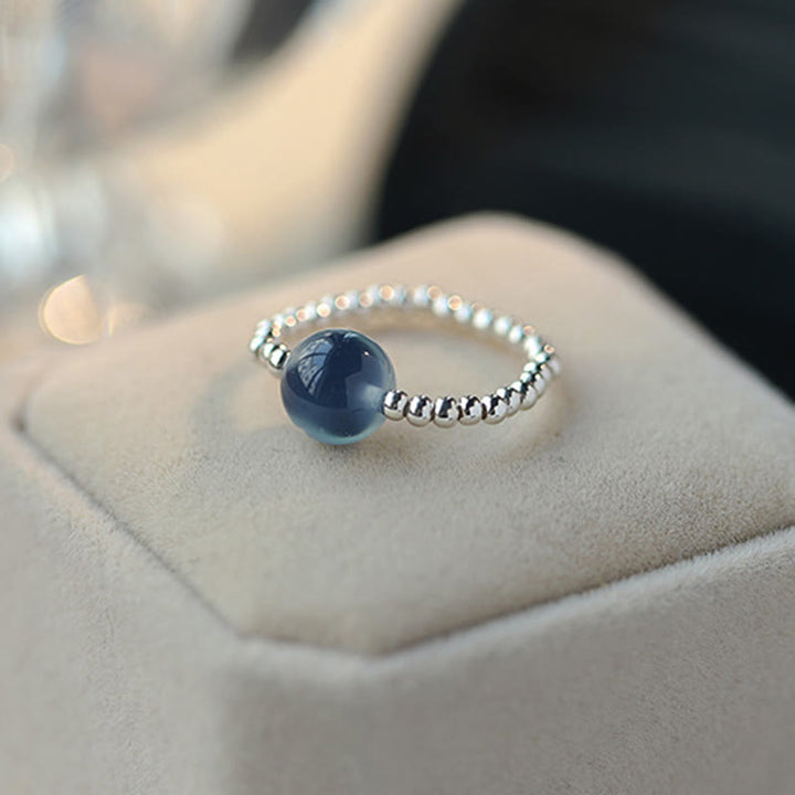 Buddha Stones 925 Sterling Silver Blue Candy Agate Healing Bead Ring - image 3