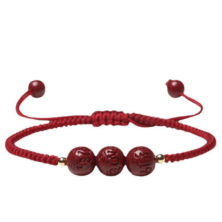 Buddha Stones Handmade Cinnabar Om Mani Padme Hum Engraved Beads Blessing Braided Bracelet - image 3