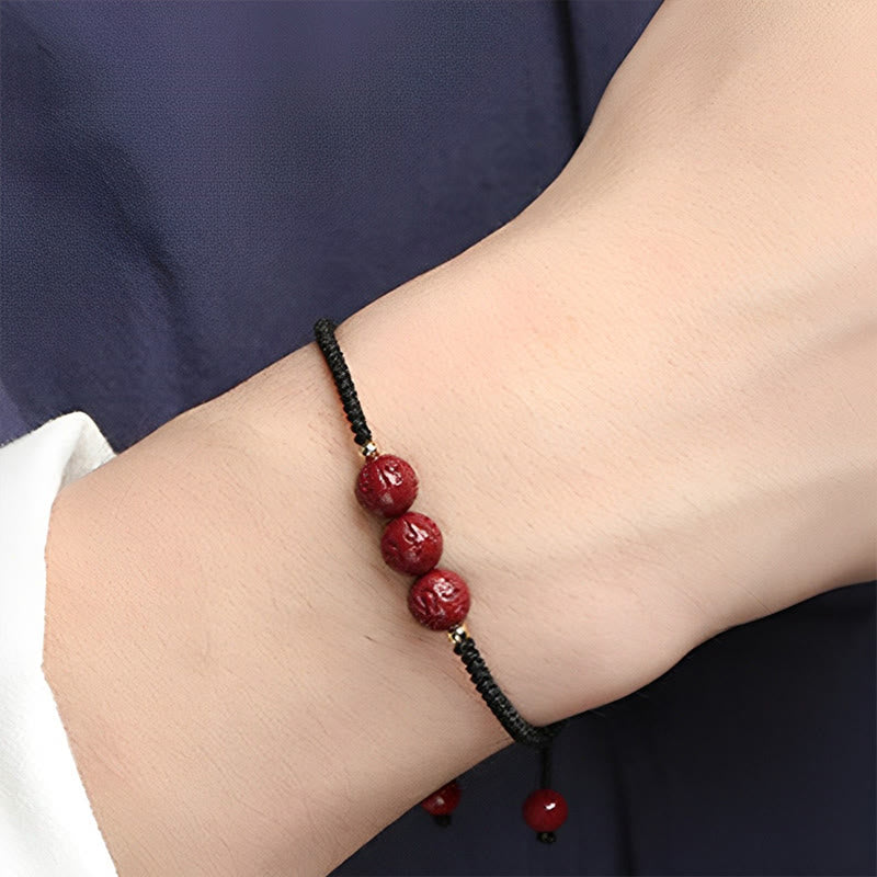 Buddha Stones Handmade Cinnabar Om Mani Padme Hum Engraved Beads Blessing Braided Bracelet - image 8