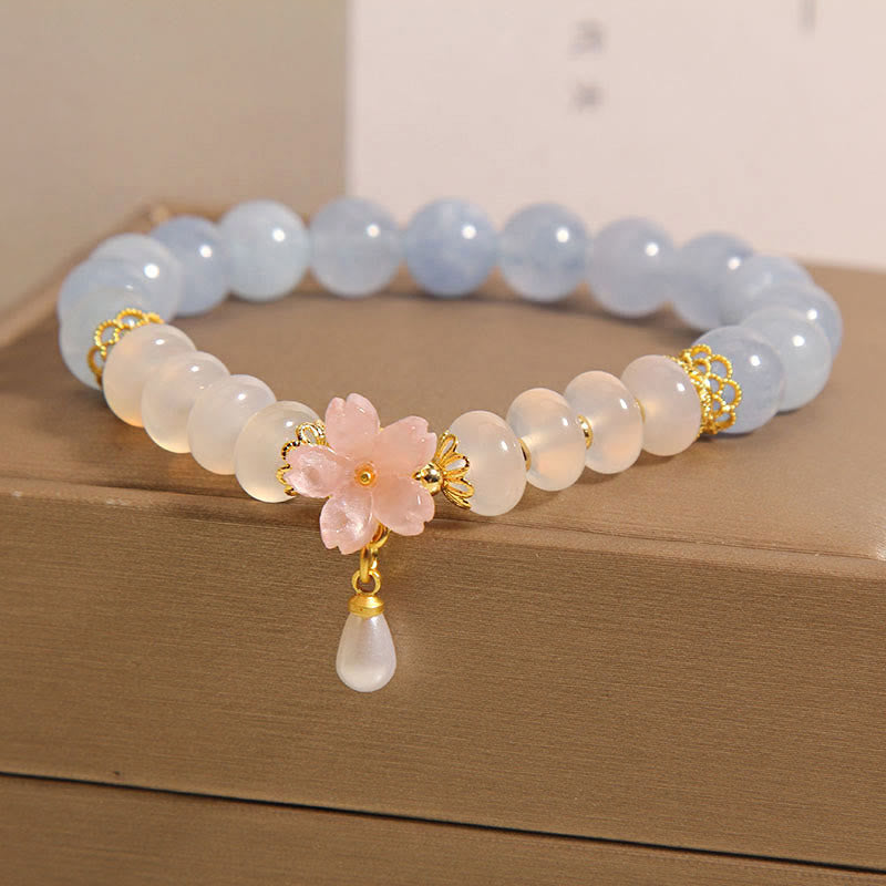 Buddha Stones Aquamarine White Agate Pearl Abacus Beads Flower Healing Bracelet - image 6