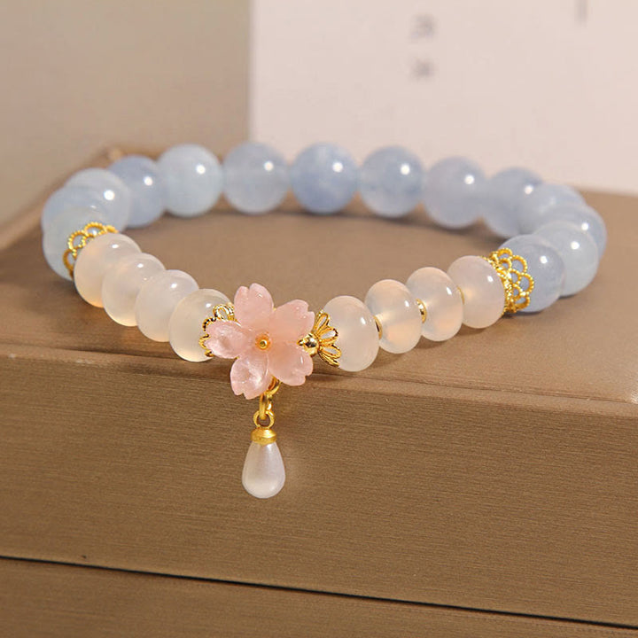 Buddha Stones Aquamarine White Agate Pearl Abacus Beads Flower Healing Bracelet - image 6