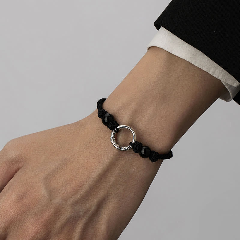 Buddha Stones 925 Sterling Silver Black Onyx Peace Buckle Protection Bracelet - image 4