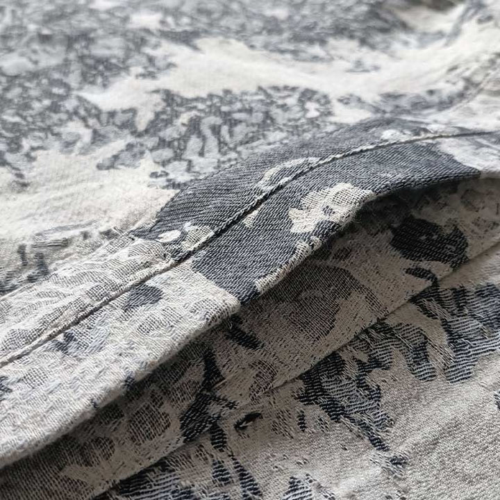 Buddha Stones Black Gray Print Frog-button Design Long Sleeve Cotton Linen Jacket Shirt With Pockets - image 12