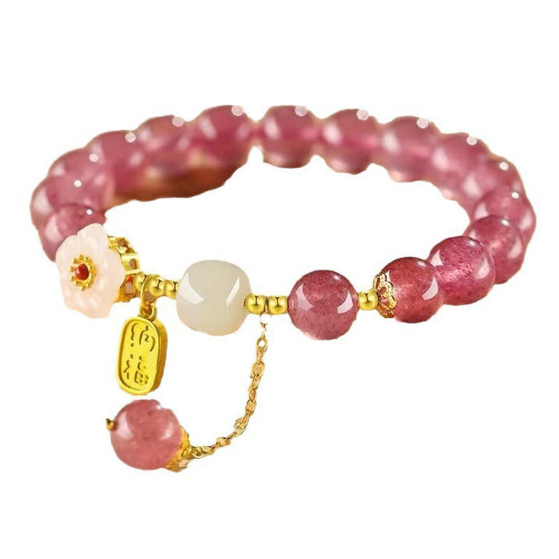 Buddha Stones Strawberry Quartz Fu Character Pink Crystal Healing Bracelet - image 4