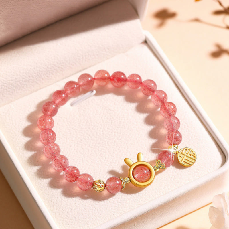 Buddha Stones Strawberry Quartz Fu Character Pink Crystal Healing Bracelet - Strawberry Quartz(Wrist Circumference: 14-16cm) - image 7