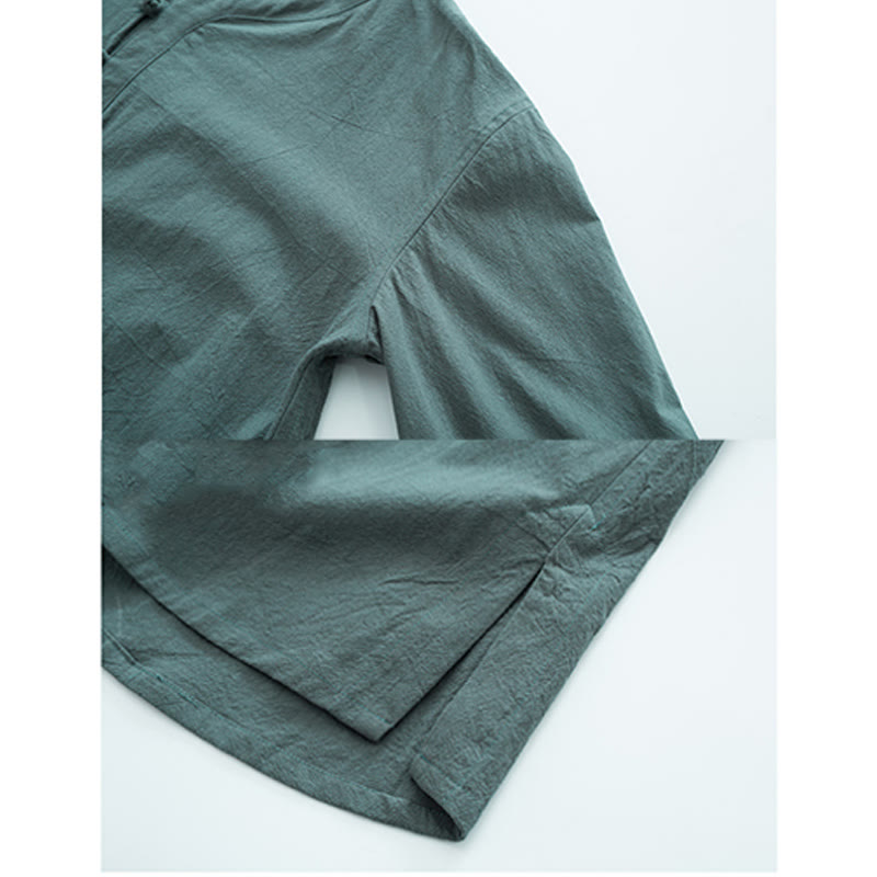 Buddha Stones Solid Color Traditional Cotton Linen Short Sleeve T-shirt Pants Clothing Men's Set - image 2