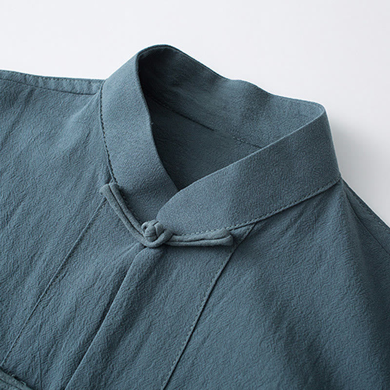 Buddha Stones Frog-Button Chinese Tang Suit Half Sleeve Shirt Cotton Men Clothing With Pockets - image 3