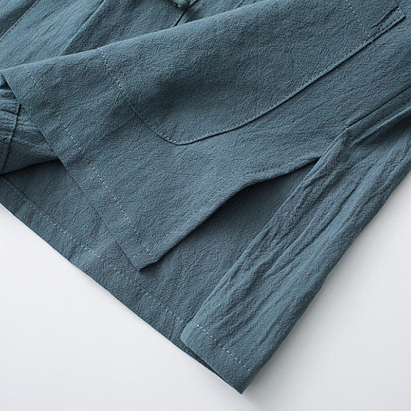 Buddha Stones Frog-Button Chinese Tang Suit Half Sleeve Shirt Cotton Men Clothing With Pockets - image 8