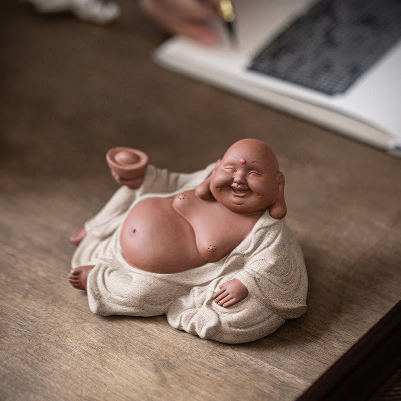 Buddha Stones Laughing Buddha Ingots Attract Wealth Purple Clay Maitreya Statue Decoration - image 6