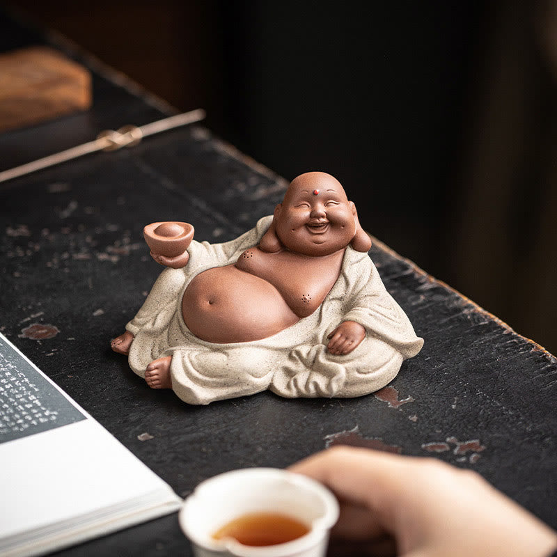 Buddha Stones Laughing Buddha Ingots Attract Wealth Purple Clay Maitreya Statue Decoration - image 5