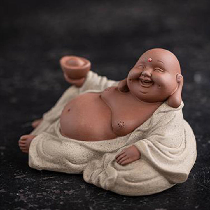 Buddha Stones Laughing Buddha Ingots Attract Wealth Purple Clay Maitreya Statue Decoration - image 12
