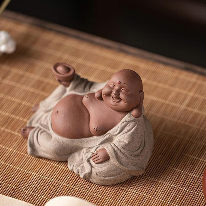 Buddha Stones Laughing Buddha Ingots Attract Wealth Purple Clay Maitreya Statue Decoration - image 14
