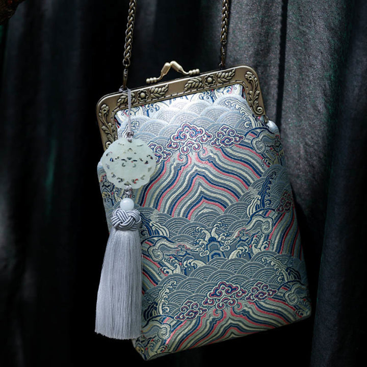 Buddha Stones Small Blue Ocean Waves Metal Chain Crossbody Bag Shoulder Bag Cellphone Bag - image 8