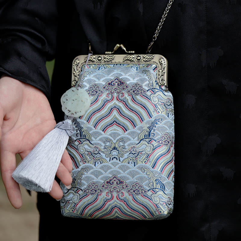 Buddha Stones Small Blue Ocean Waves Metal Chain Crossbody Bag Shoulder Bag Cellphone Bag - image 10