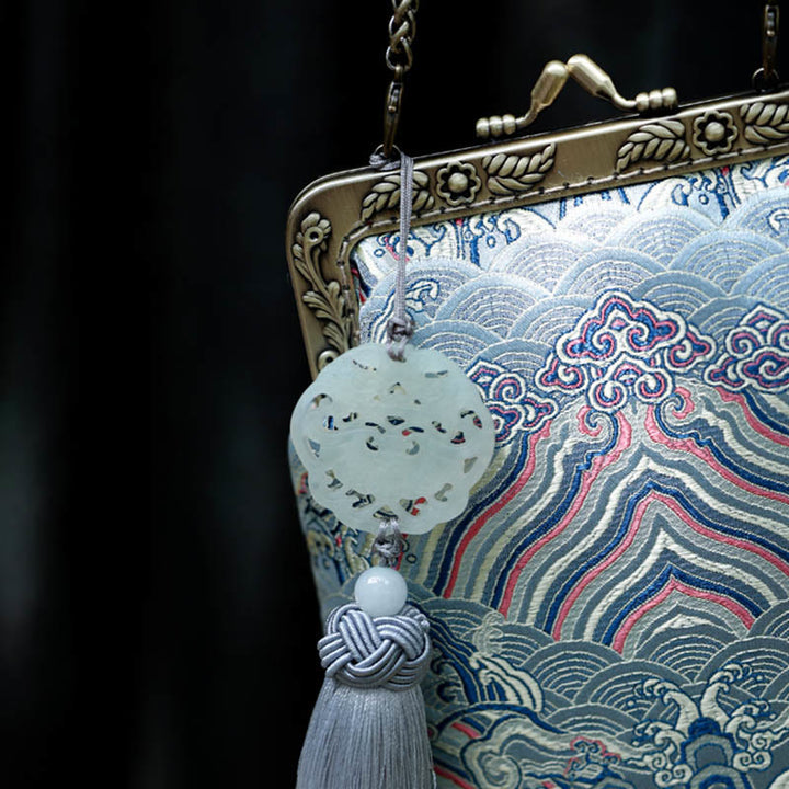 Buddha Stones Small Blue Ocean Waves Metal Chain Crossbody Bag Shoulder Bag Cellphone Bag - image 7