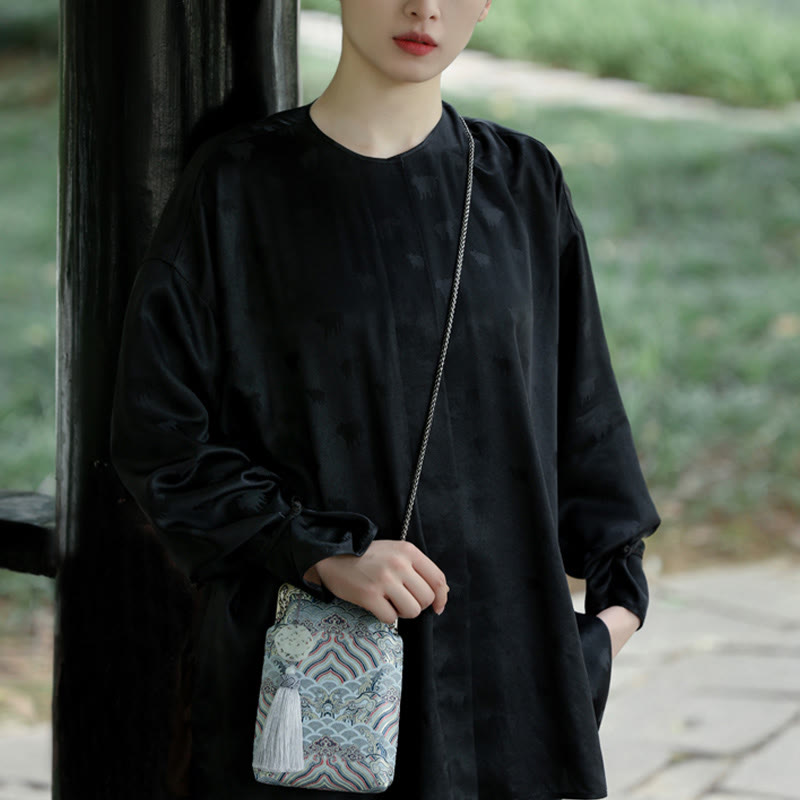 Buddha Stones Small Blue Ocean Waves Metal Chain Crossbody Bag Shoulder Bag Cellphone Bag - image 11