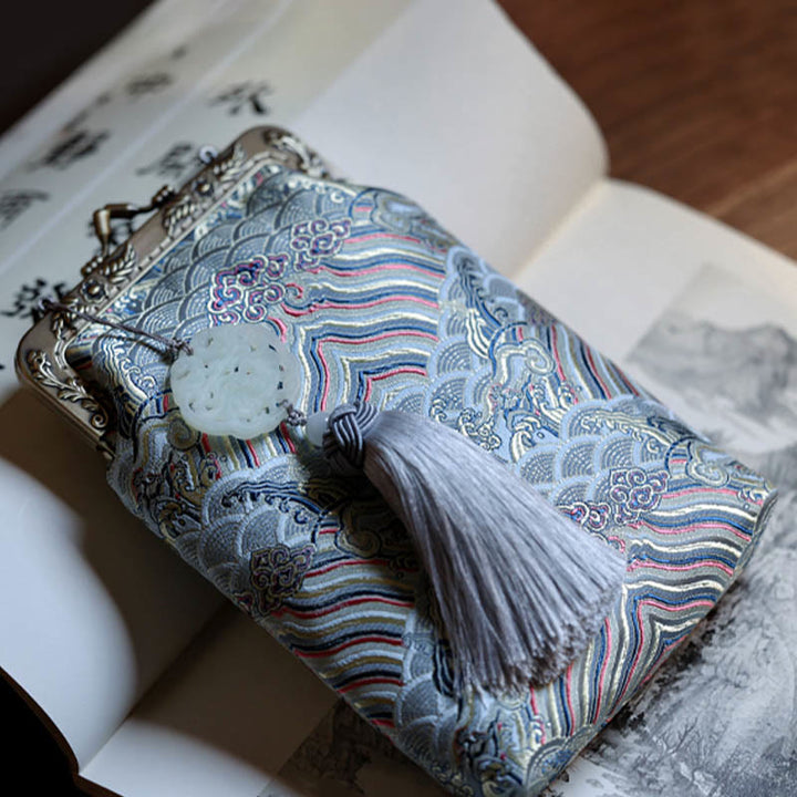 Buddha Stones Small Blue Ocean Waves Metal Chain Crossbody Bag Shoulder Bag Cellphone Bag - image 5