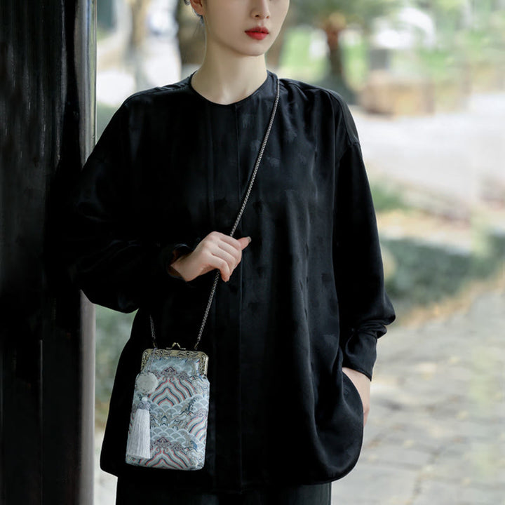 Buddha Stones Small Blue Ocean Waves Metal Chain Crossbody Bag Shoulder Bag Cellphone Bag - image 15