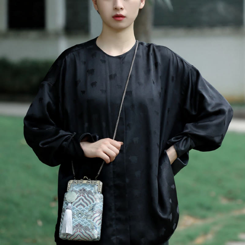 Buddha Stones Small Blue Ocean Waves Metal Chain Crossbody Bag Shoulder Bag Cellphone Bag - image 13