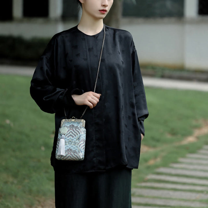 Buddha Stones Small Blue Ocean Waves Metal Chain Crossbody Bag Shoulder Bag Cellphone Bag - image 14