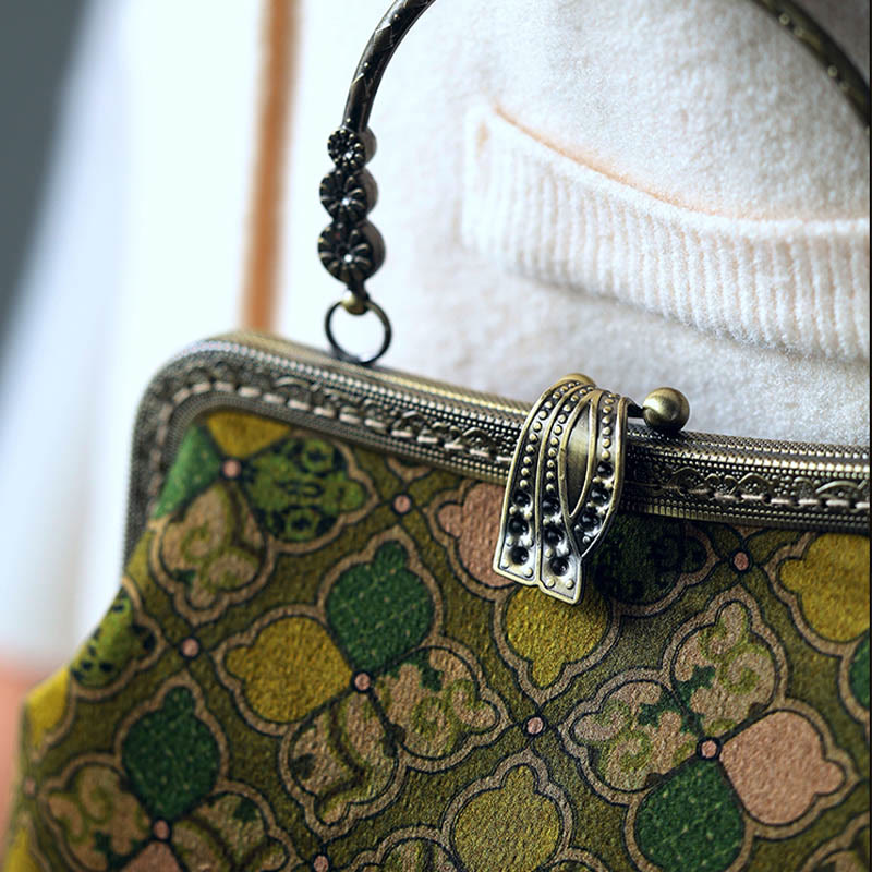 Buddha Stones Green Leaves Handbag Metal Chain Crossbody Bag Shoulder Bag Cellphone Bag - image 8