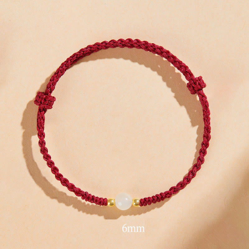 Buddha Stones Handcrafted Round Jade Lucky Bead Prosperity Braided Bracelet - 6mm One Bead - Dark Red(Wrist Circumference 14-17cm) - image 0