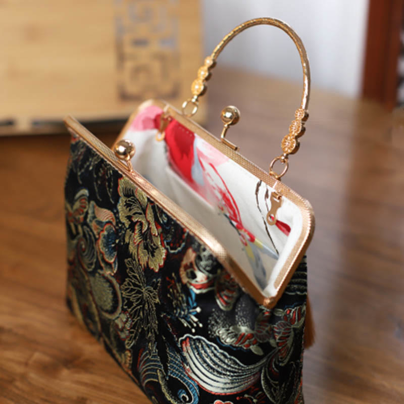 Buddha Stones Vintage Flower Butterfly Crane Sea Waves Metal Chain Crossbody Bag Shoulder Bag Handbag - image 2