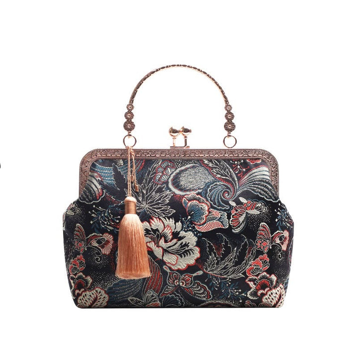 Buddha Stones Vintage Flower Butterfly Crane Sea Waves Metal Chain Crossbody Bag Shoulder Bag Handbag - image 8