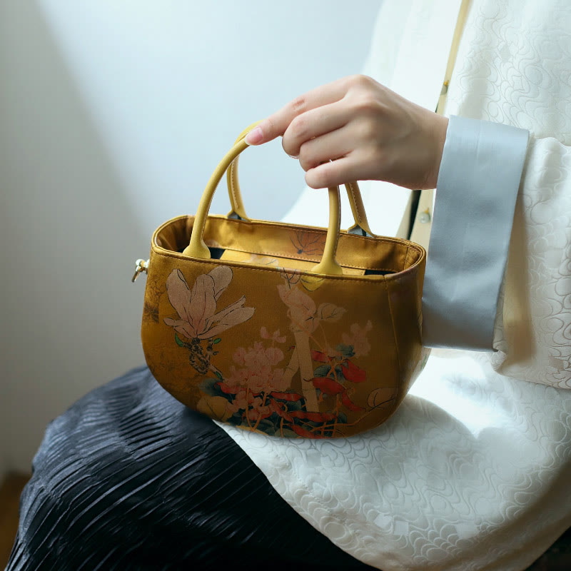 Buddha Stones Vintage Flower Peony Metal Chain Zipper Handbag Crossbody Bag Shoulder Bag - image 1