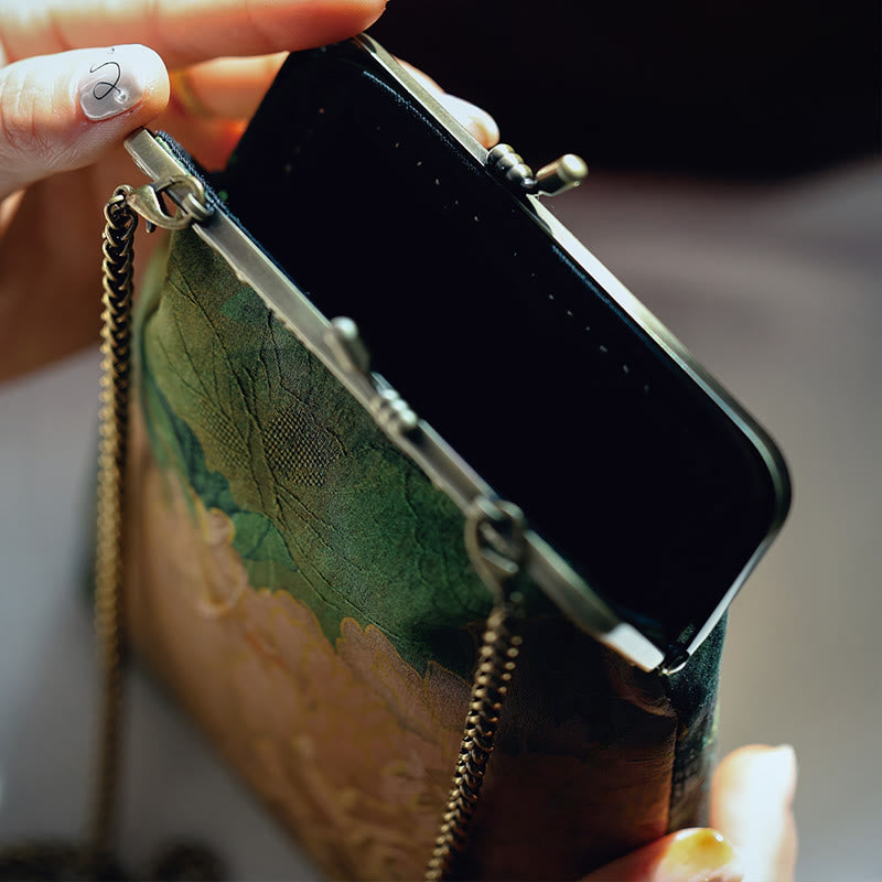 Buddha Stones Small Green Peony Butterfly Metal Chain Crossbody Bag Shoulder Bag Cellphone Bag - image 2