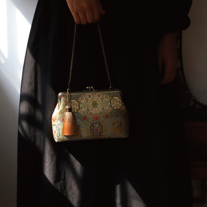 Buddha Stones Vintage Geometry Flowers Metal Chain Crossbody Bag Shoulder Bag Handbag - image 6