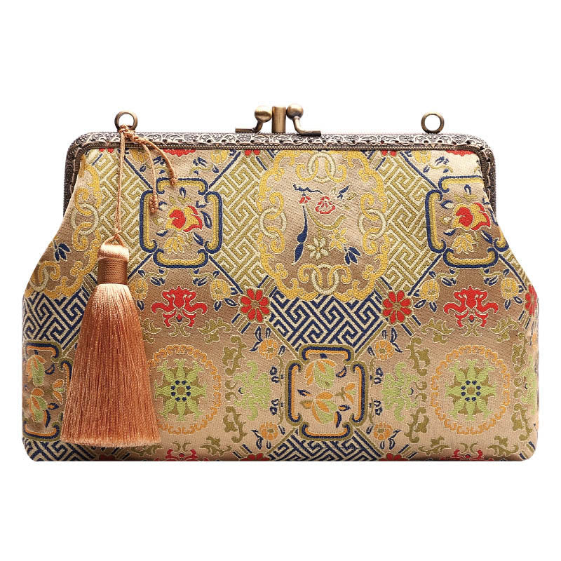 Buddha Stones Vintage Geometry Flowers Metal Chain Crossbody Bag Shoulder Bag Handbag - image 7