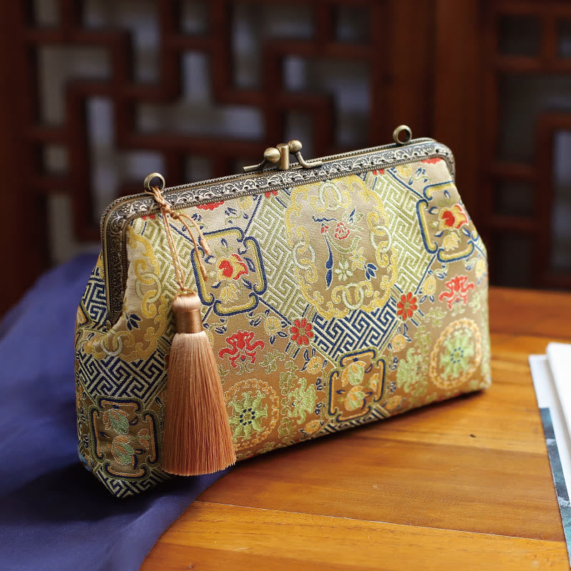 Buddha Stones Vintage Geometry Flowers Metal Chain Crossbody Bag Shoulder Bag Handbag - image 1