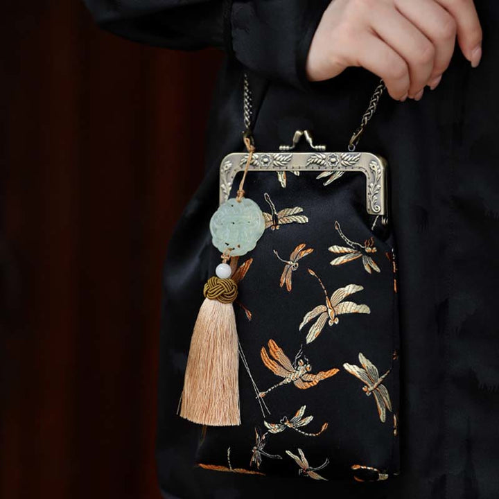 Buddha Stones Small Dragonfly Metal Chain Crossbody Bag Shoulder Bag Cellphone Bag - Dragonfly 11*19*3cm - image 0