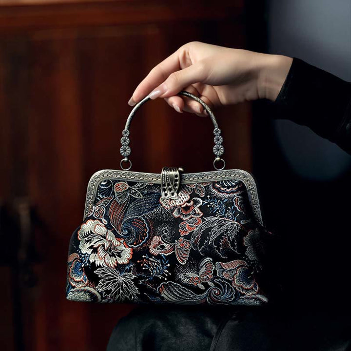 Buddha Stones Butterfly Flowers Metal Handle Handbag - image 6