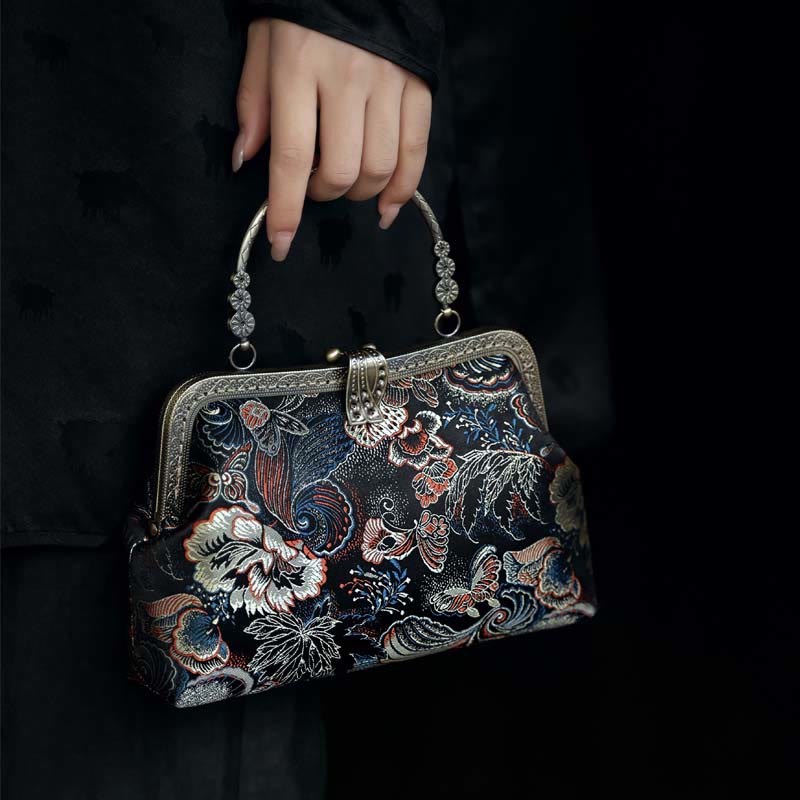 Buddha Stones Butterfly Flowers Metal Handle Handbag - image 7