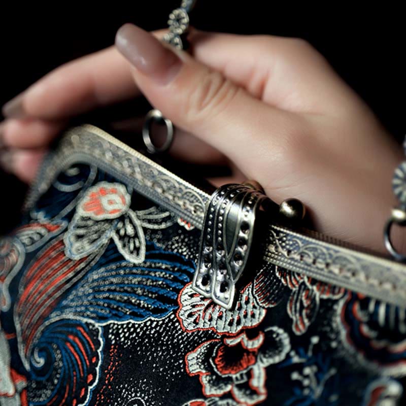 Buddha Stones Butterfly Flowers Metal Handle Handbag - image 3