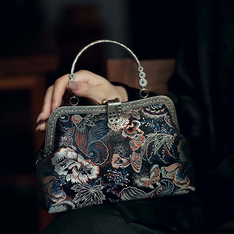 Buddha Stones Butterfly Flowers Metal Handle Handbag - Butterfly 22*13*6cm - image 0